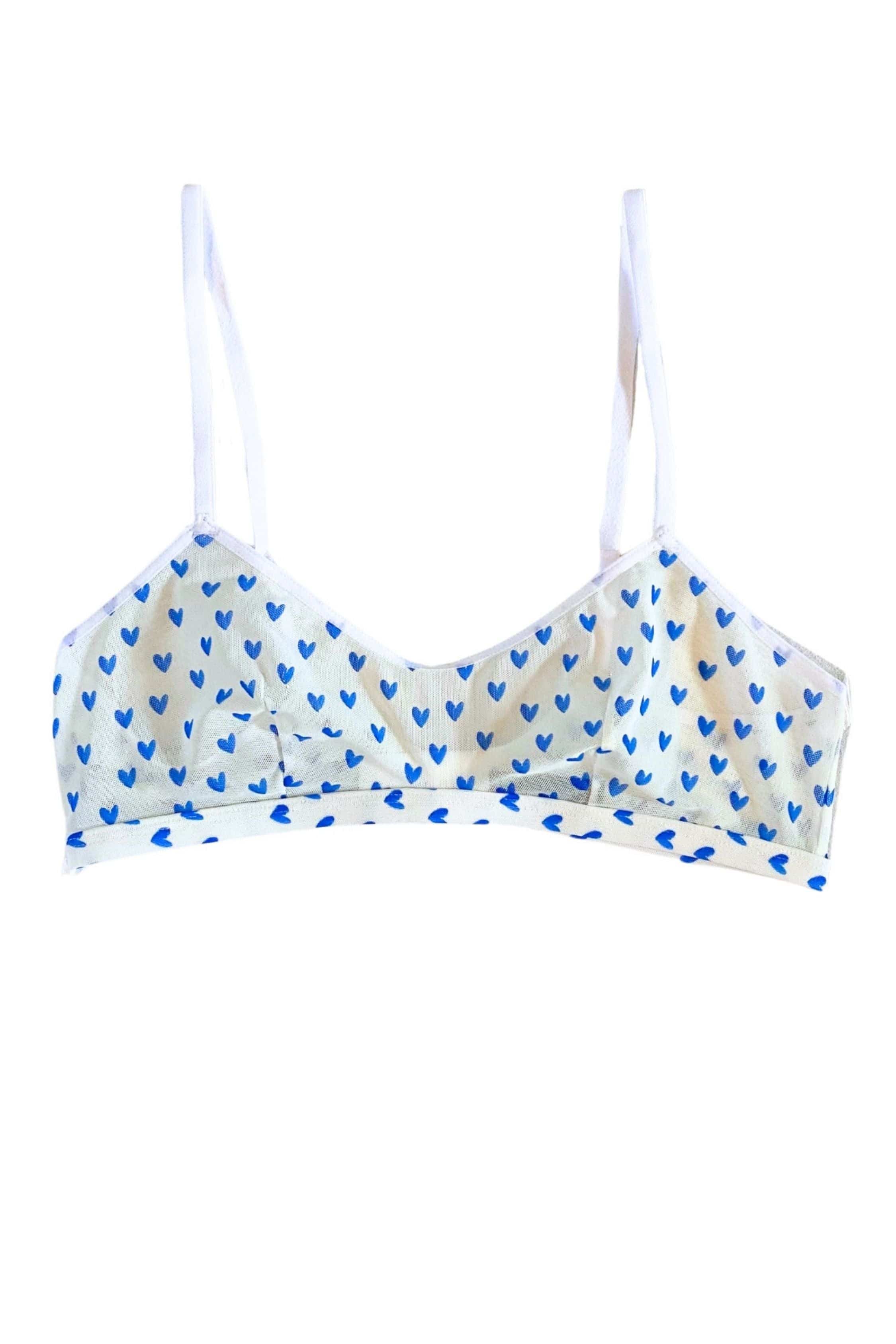 Esquisse lingerie Brassière tulle Petits Cœurs Bleus