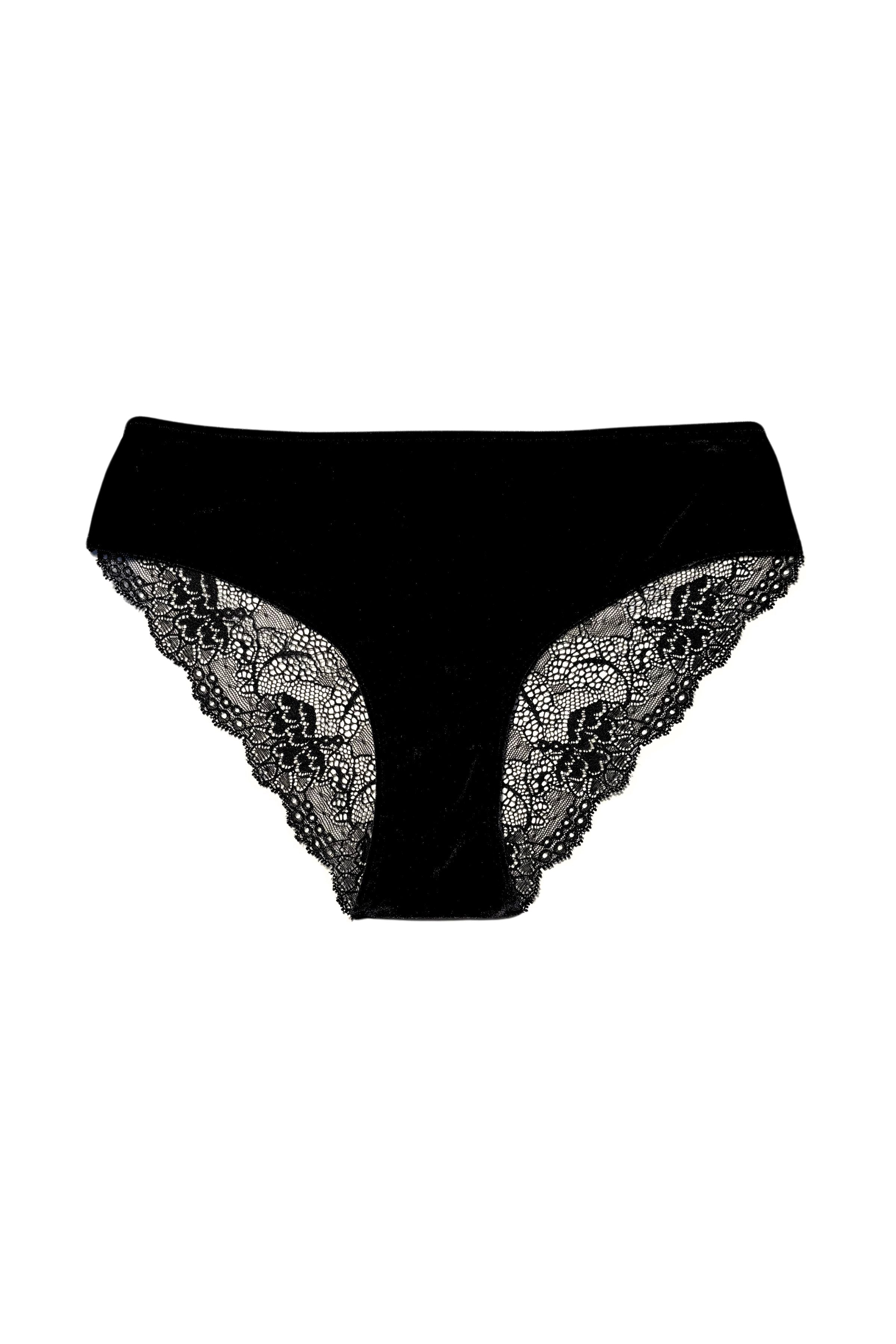 Culotte dos dentelle Velours noir Esquisse lingerie