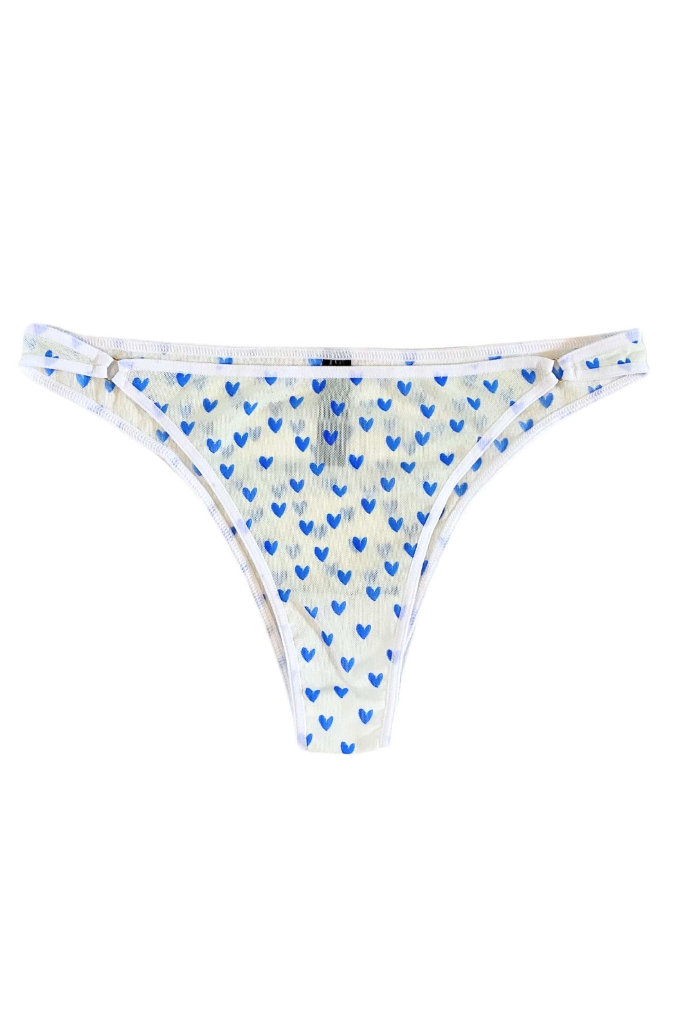 Esquisse lingerie Tanga tulle Petits Cœurs Bleus