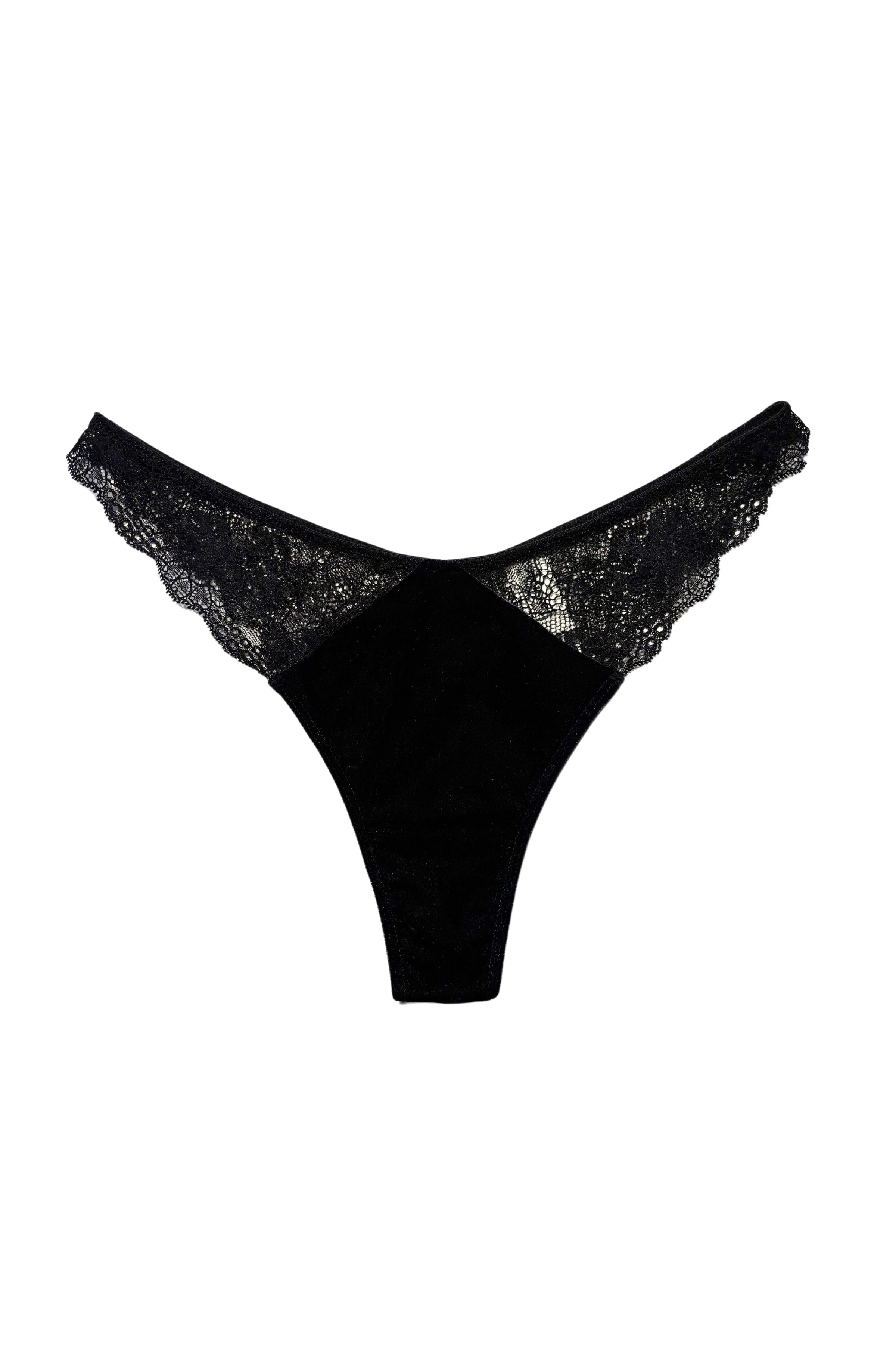 Tanga dentelle Velours noir Esquisse lingerie