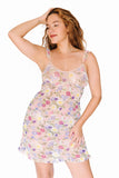 Eclosion Skin Printed Mesh Ruffled Slip Dress