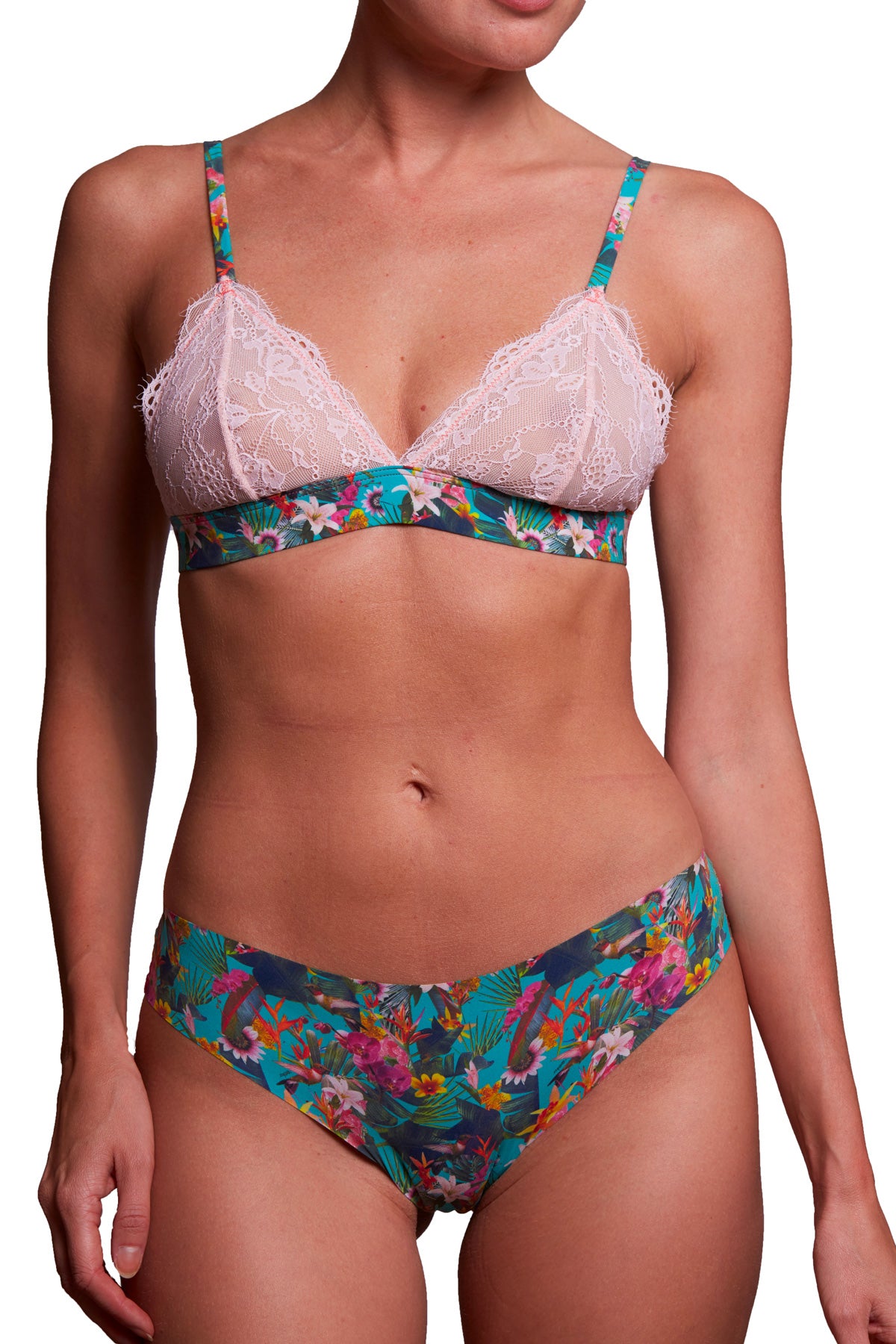 Tropical Emeraude triangle bra with lace